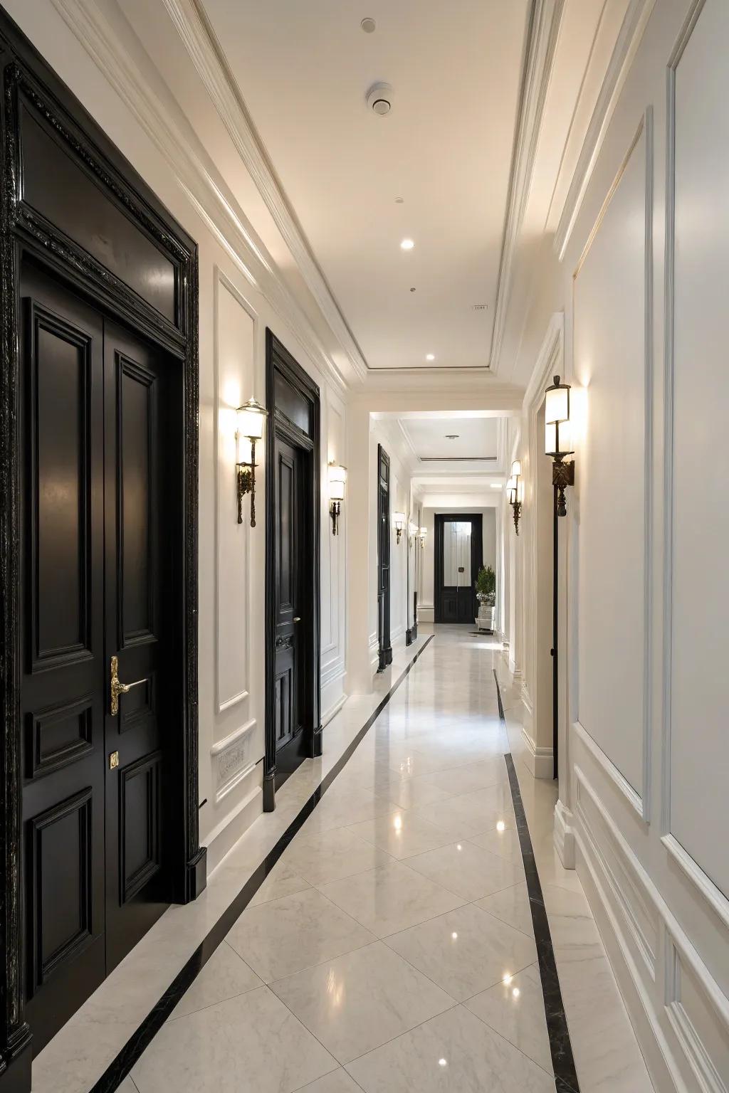 Sophisticated interiors with sleek black doors.