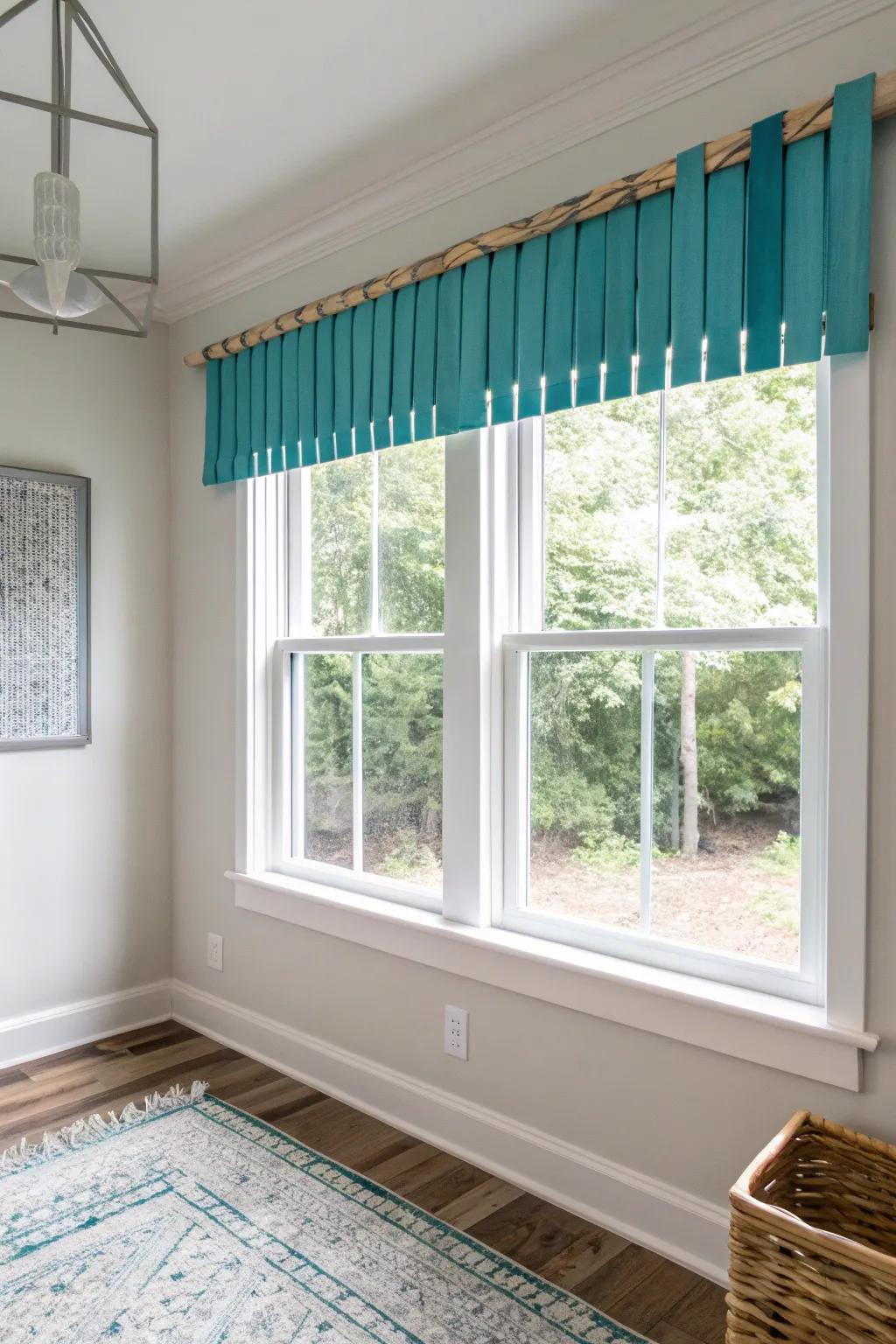 Transform your space with a chic painted wood slat valance – where minimalist design meets bold beauty.