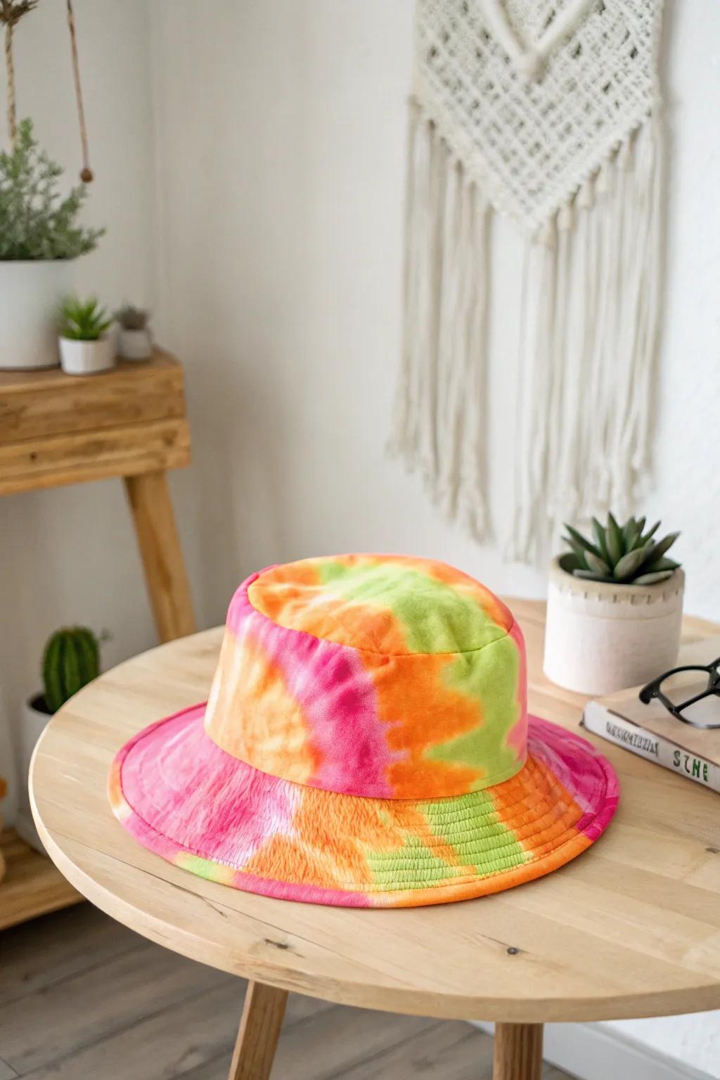Illuminate your style with a neon tie-dyed hat, the perfect blend of boldness and elegance!