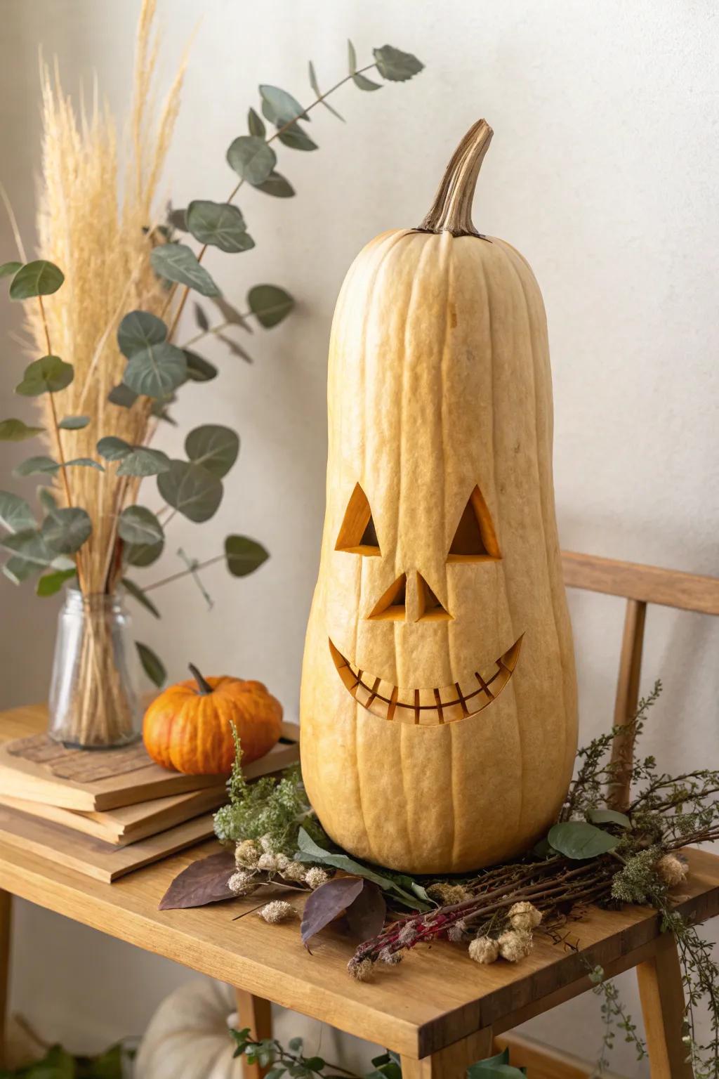 Elevate your Halloween decor with a chic, minimalist Jack-o'-lantern that embodies Scandinavian simplicity and Boho elegance.