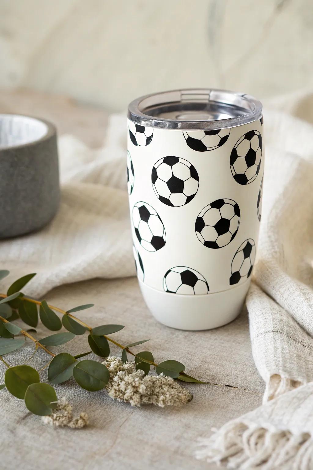Score big with this minimalist soccer-themed tumbler—perfect for your little athlete's game day charm.