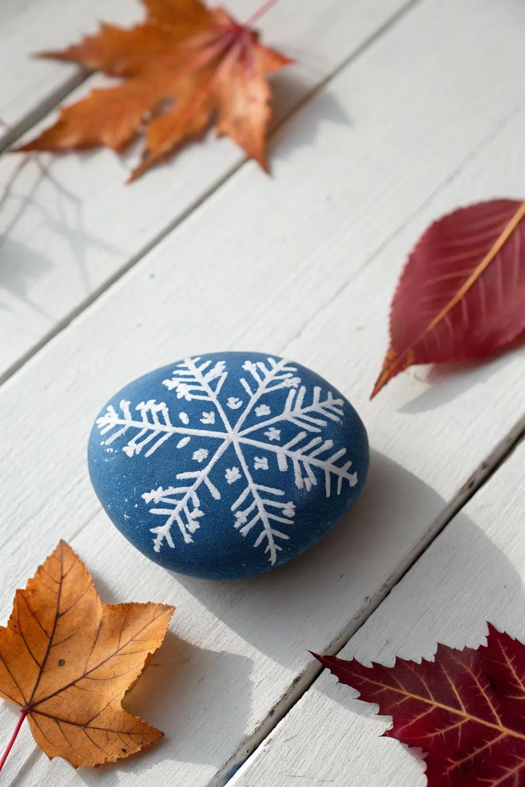 Capture the essence of the seasons with beautifully crafted kindness rocks that blend the elegance of snowflakes and the warmth of autumn leaves.
