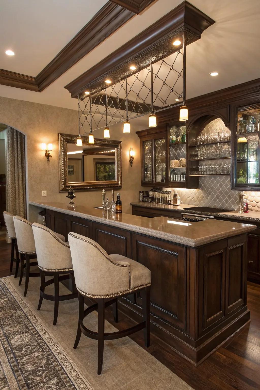 Mirrored surfaces add depth and glamour.