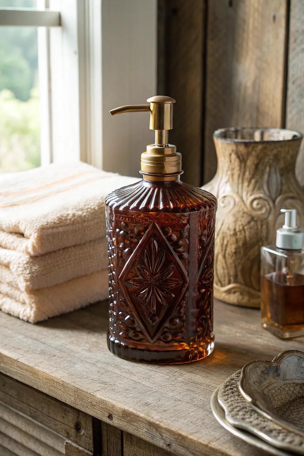 Transform tradition into style with this handcrafted soap dispenser.