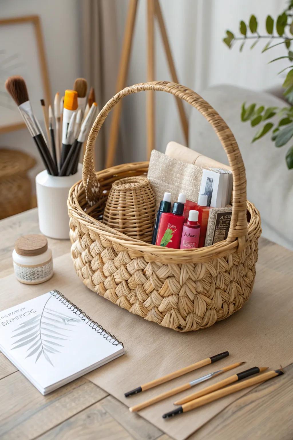 Unleash creativity with this beautifully crafted gift basket, perfect for the artist within.