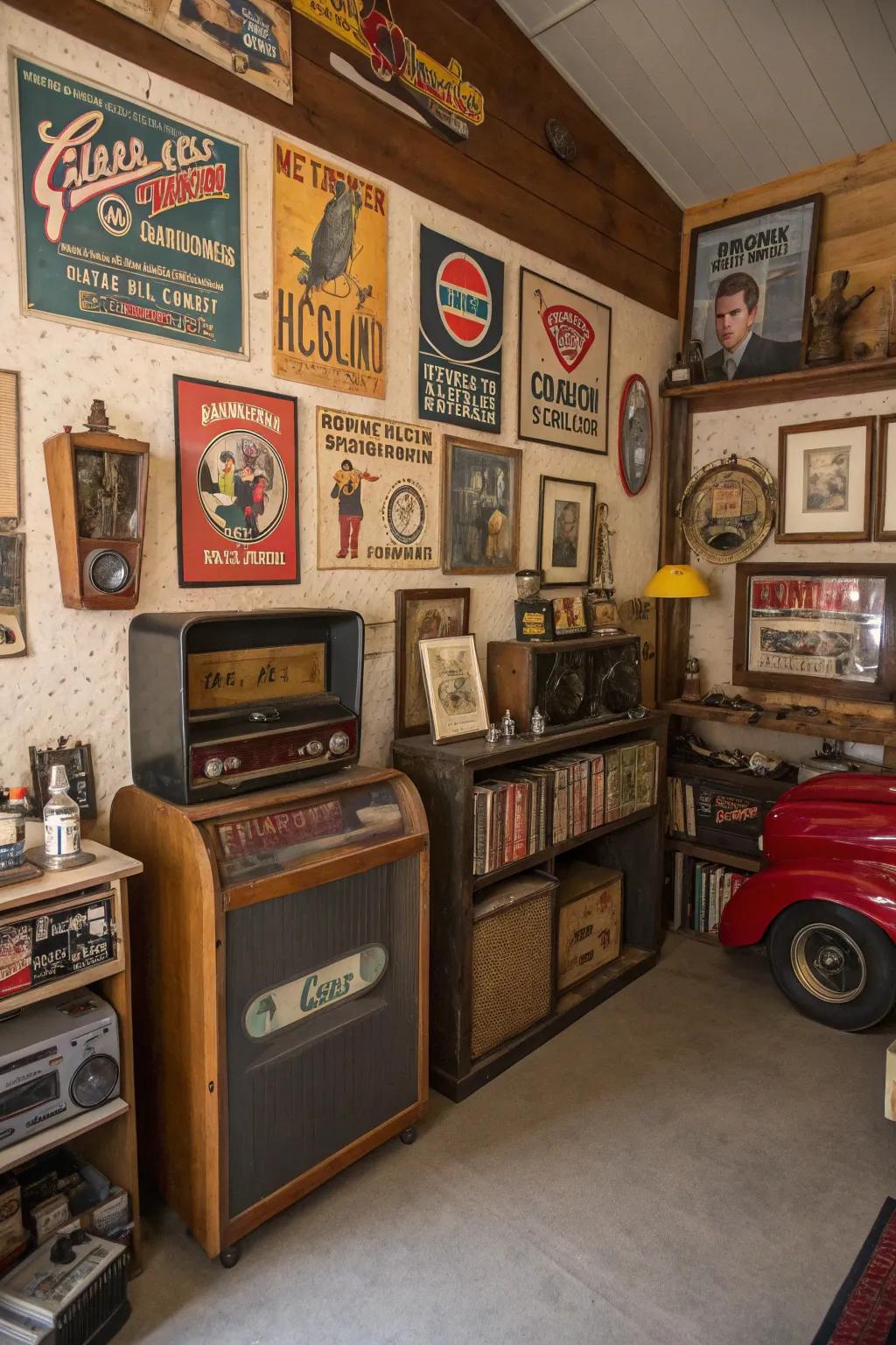 Retro decor elements add a personal nostalgic touch.