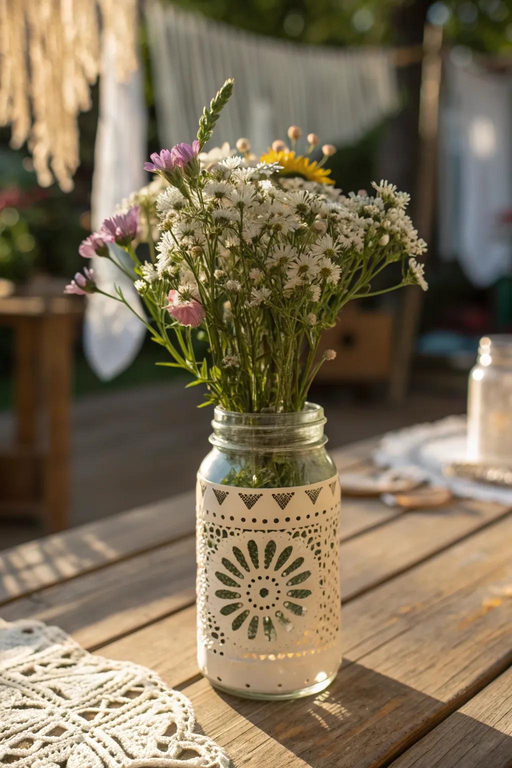 Add a touch of personal charm to your rustic wedding with beautifully crafted Cricut mason jars.