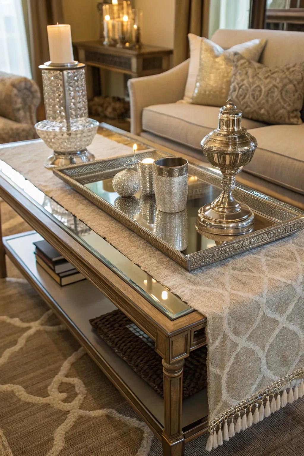 Layered textures bring coziness and depth to your mirror table.