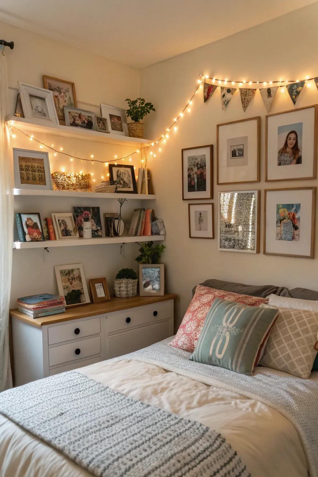 Personal touches such as family photos create a warm and familiar environment.