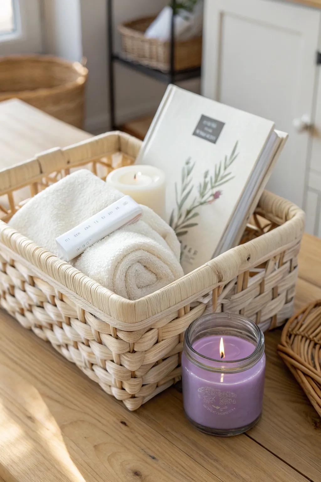 Indulge in tranquility with our Relaxation Readiness basket. The perfect gift for Mother's Day, combining simplicity and natural beauty.