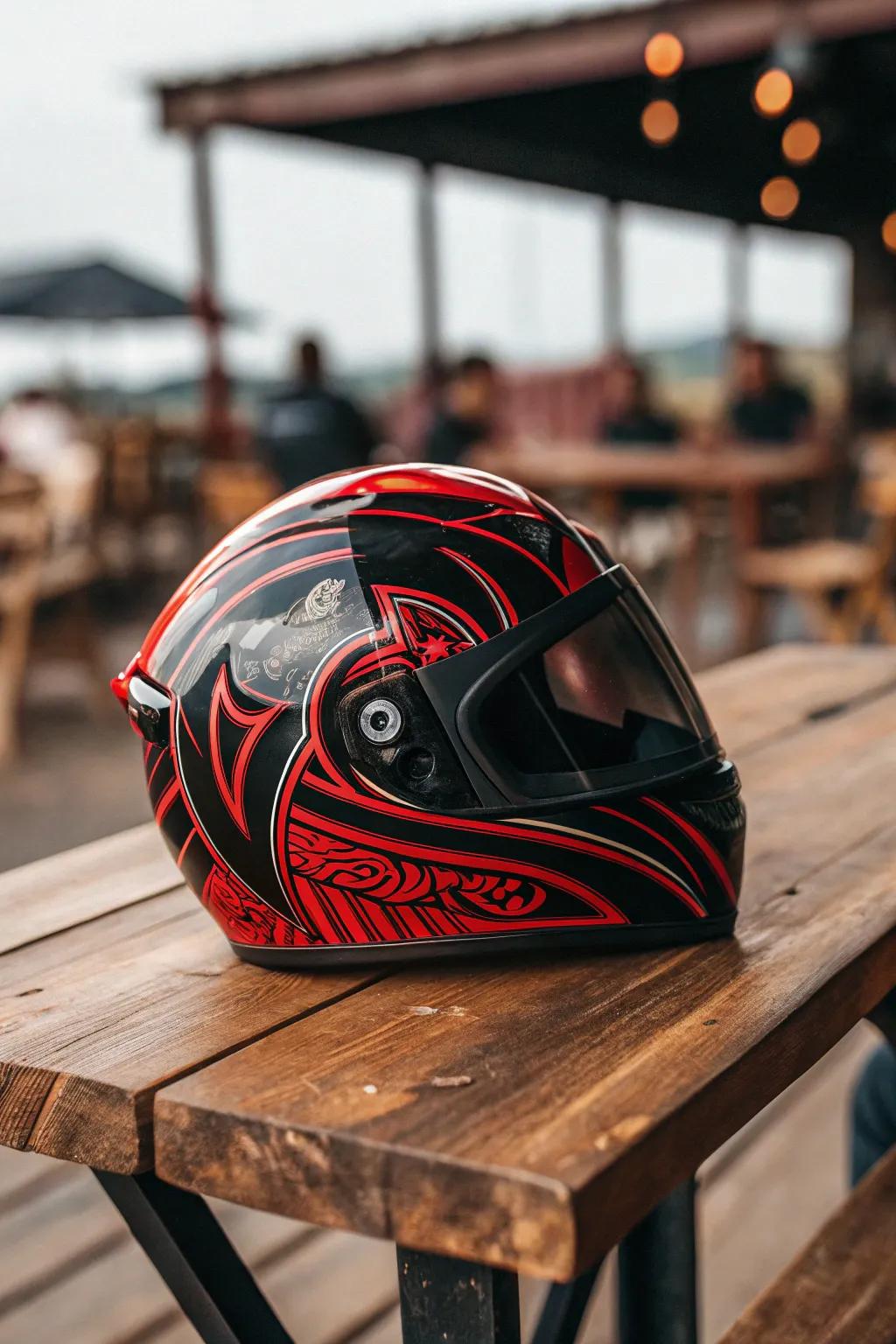 Unleash your warrior spirit with this striking tribal-inspired helmet design.
