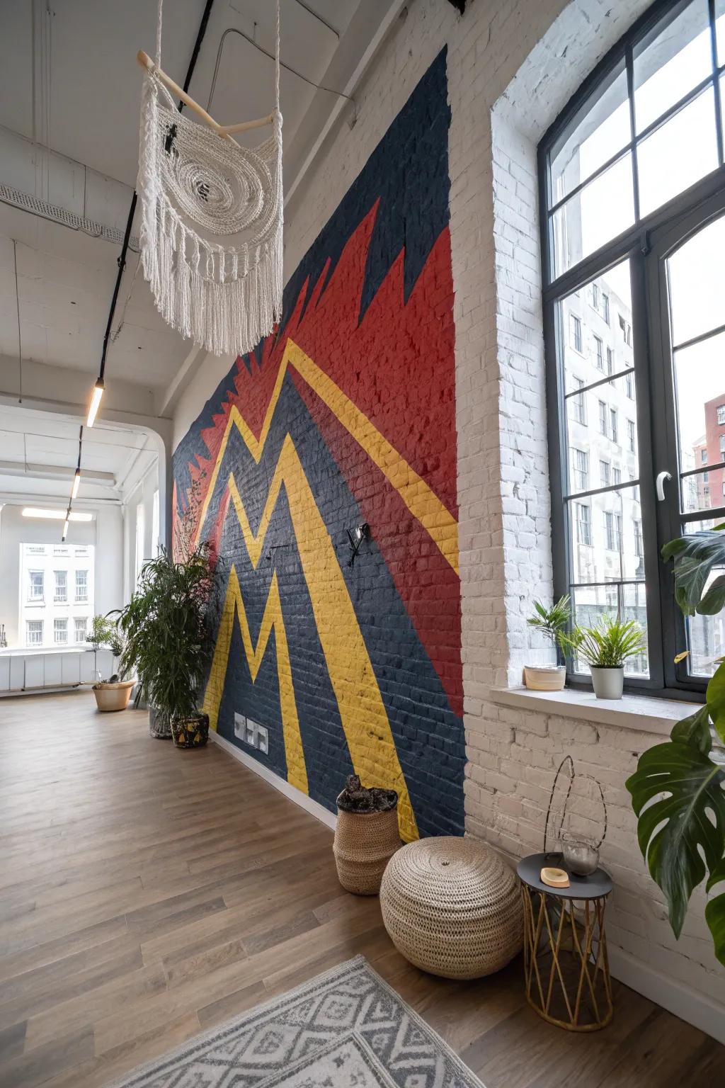 Transform your space with urban flair: Graffiti-style mural brings bold colors and city vibes into your minimalist sanctuary.