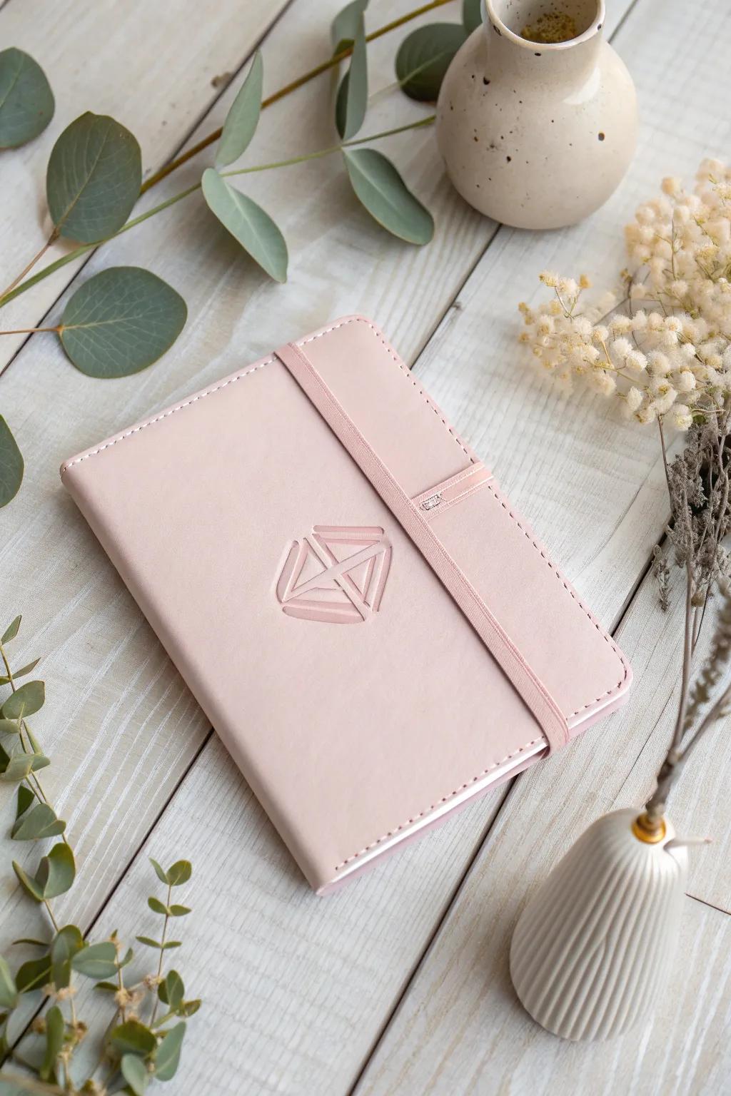 Embrace minimalist elegance with this pastel pink notebook, where simplicity meets artistry.