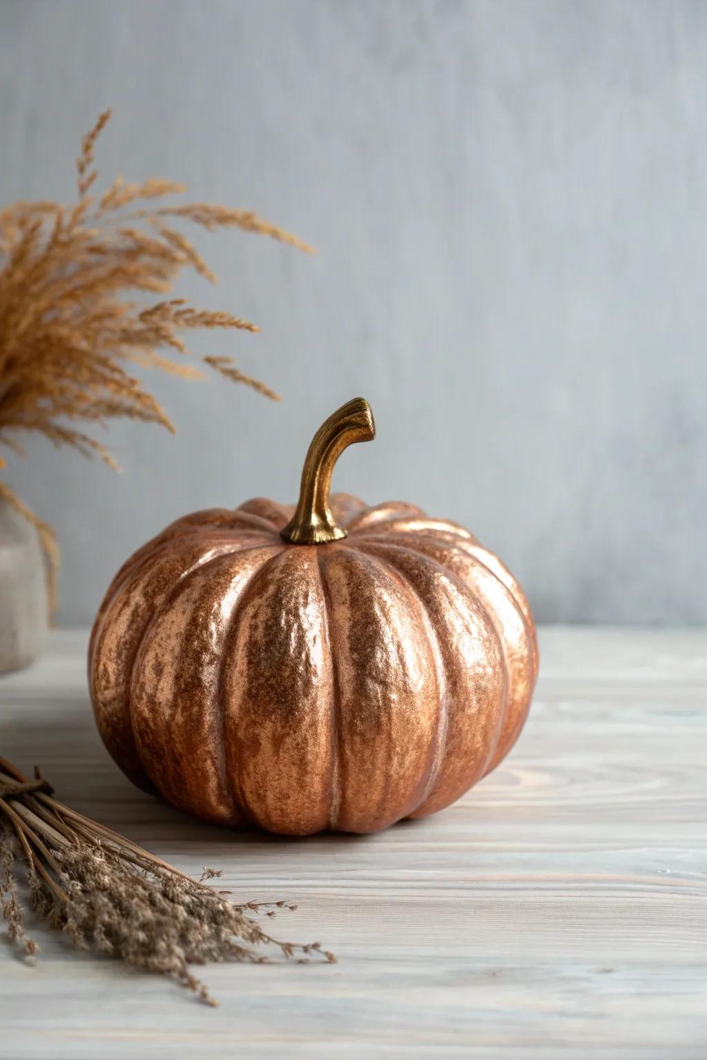 Transform your space with the luxurious glow of a metallic pumpkin—where modern elegance meets natural beauty.