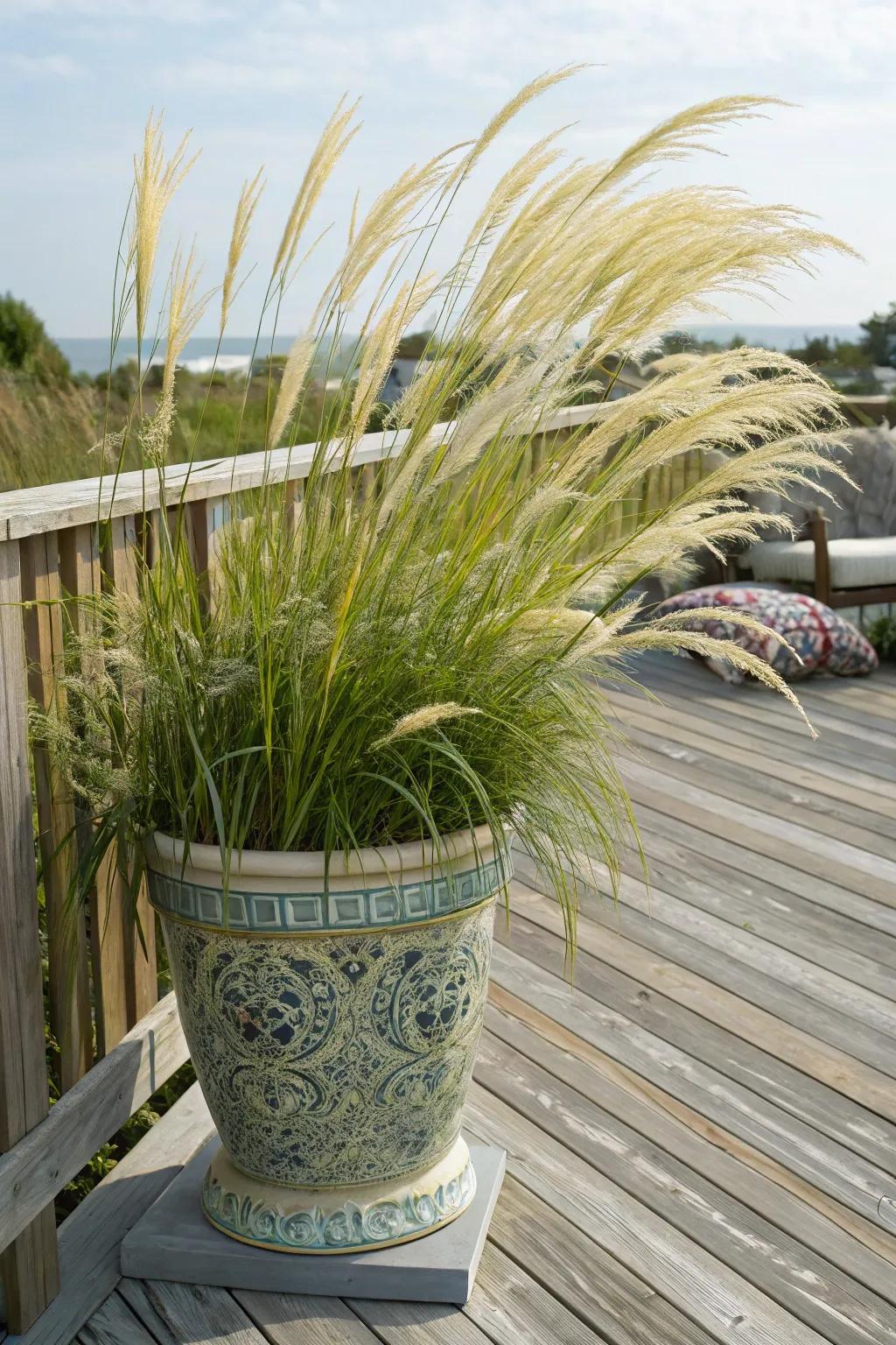 Rustic charm with ornamental grasses swaying in the breeze.