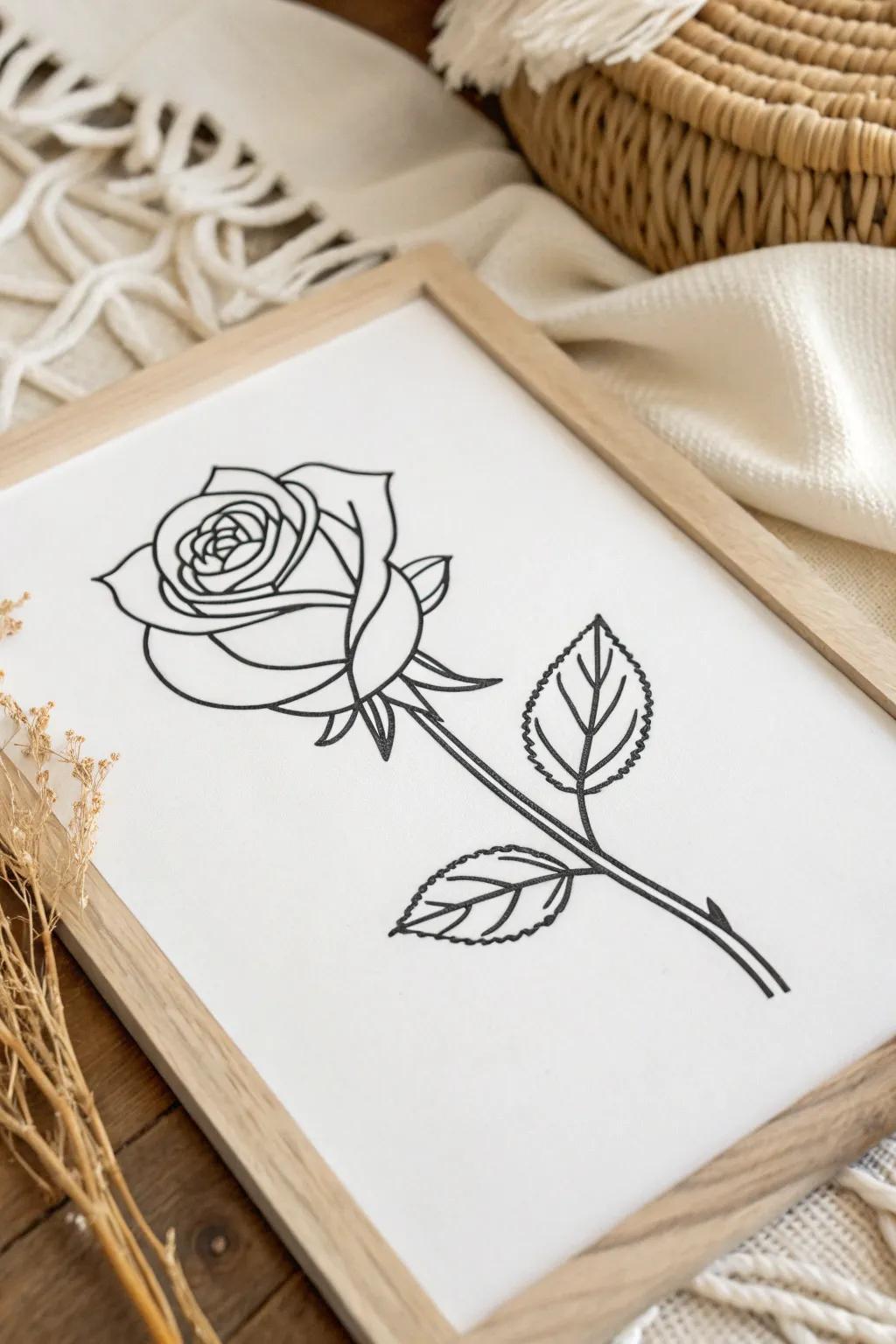 Embrace the elegance of simplicity with this timeless single rose outline.
