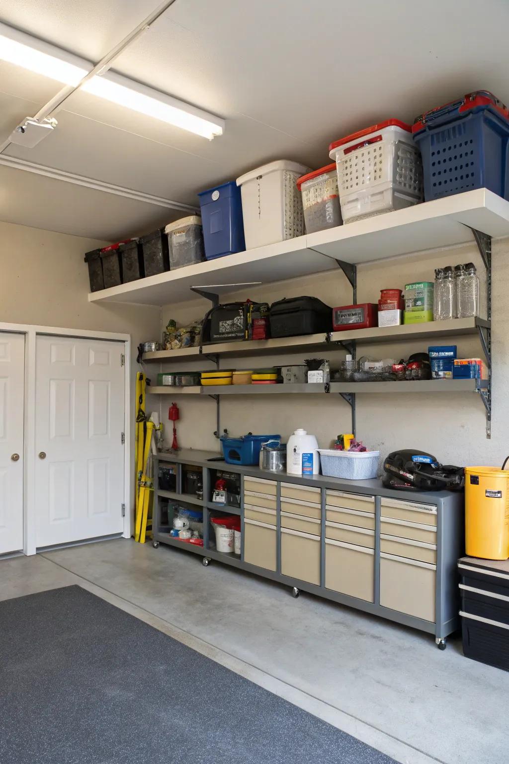 Corner shelves maximize overlooked storage areas.