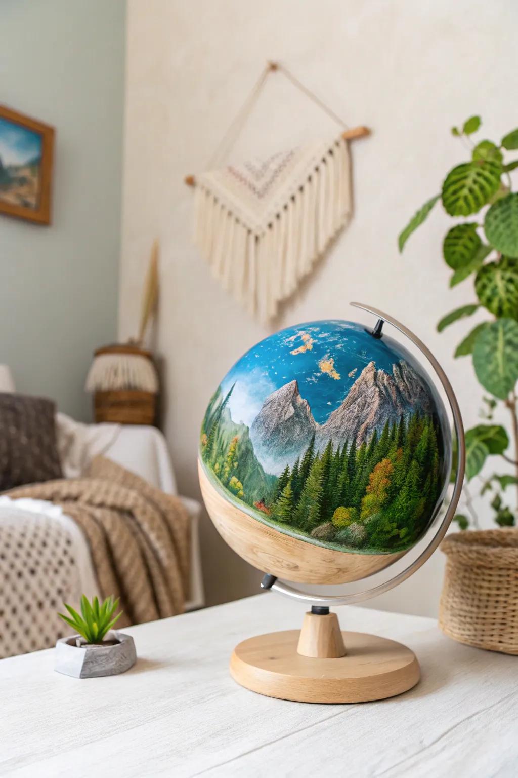 Transform your space with a touch of wilderness — a painted globe that brings nature indoors.