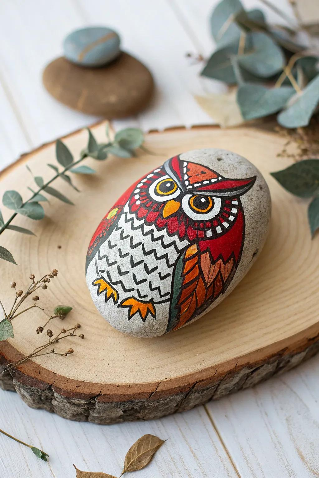 Add a touch of wisdom and charm to your space with this beautifully crafted owl rock, perfect for celebrating the art of teaching.