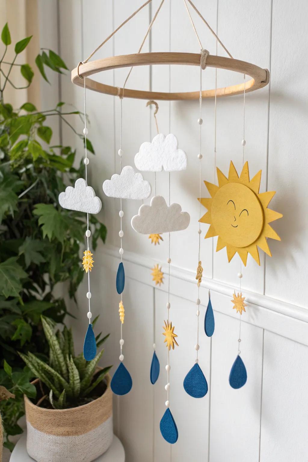 Bring a touch of charm and education to your child's room with this delightful weather mobile.