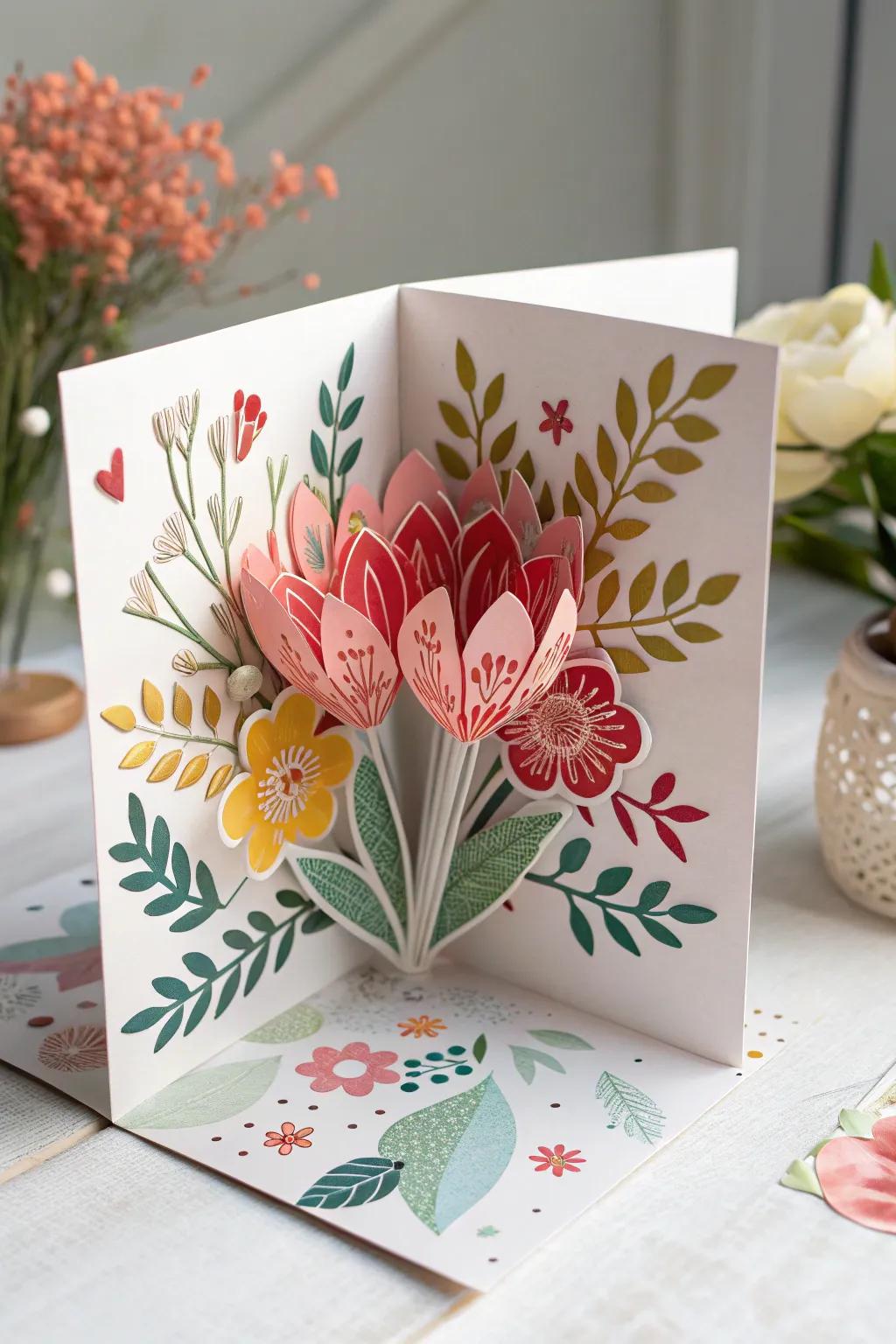 Discover the magic of interactive paper crafts with this stunning pop-up card!
