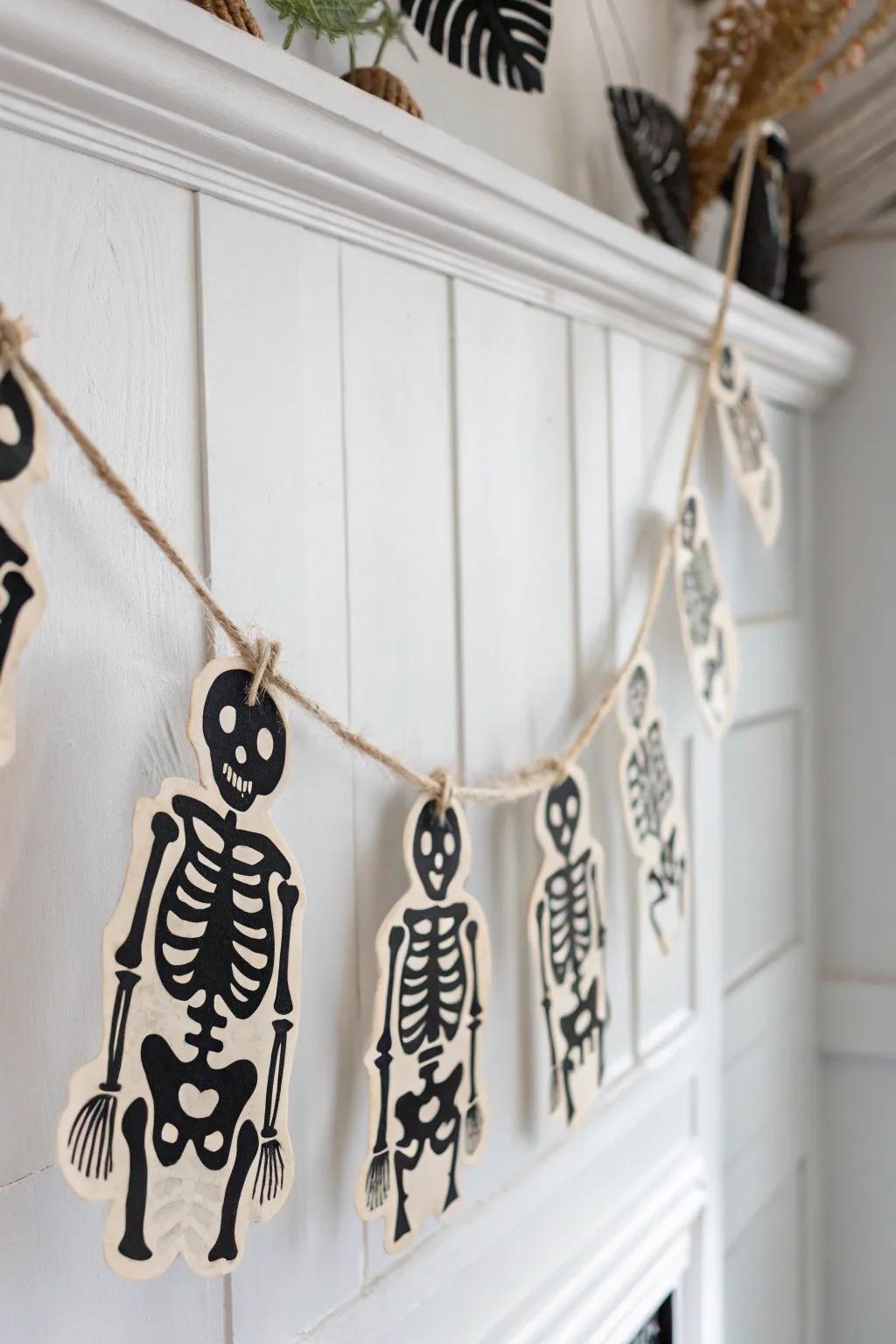 Craft your own spooky-chic Skeleton Garland for a minimalist Halloween vibe!