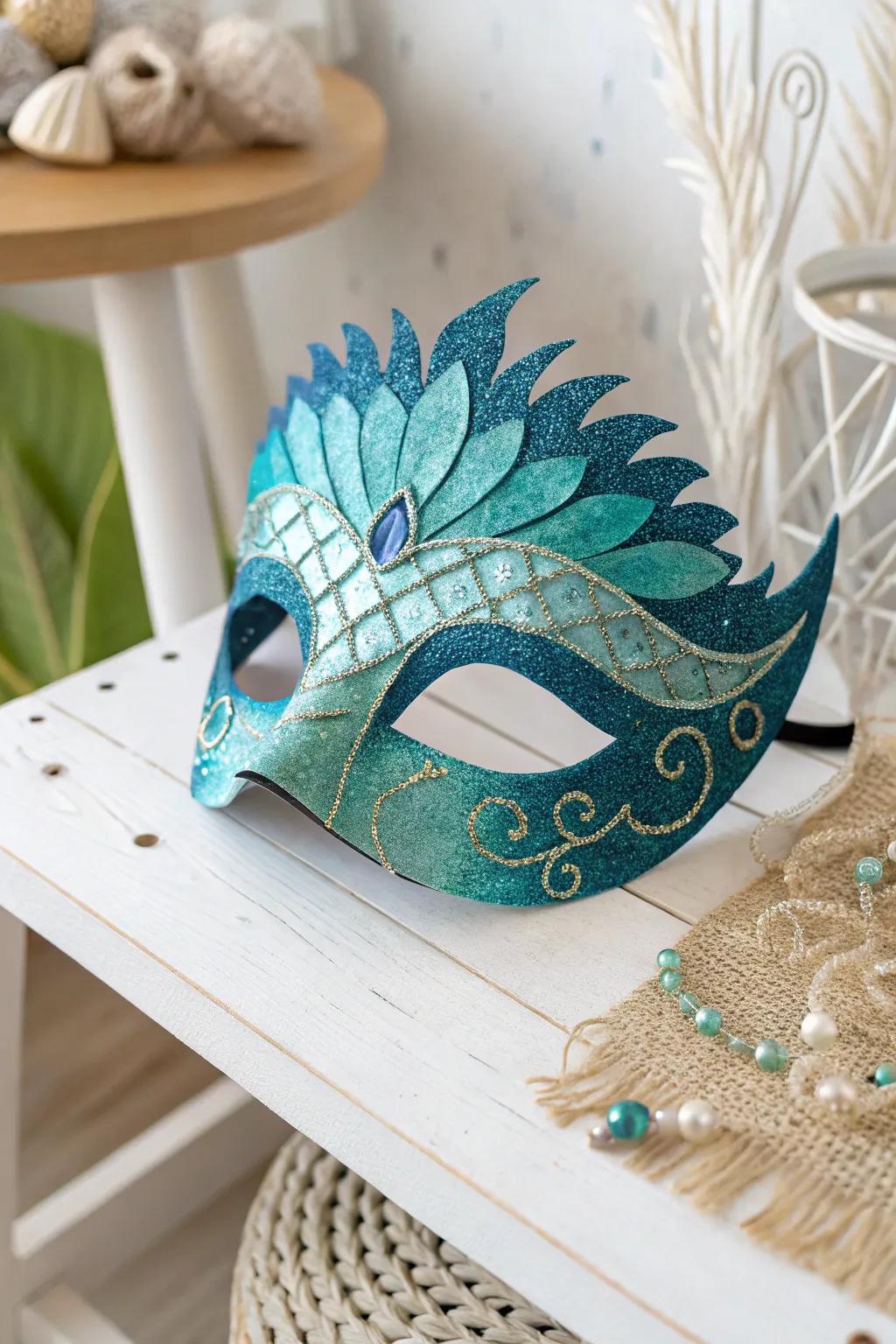 Dive into the depths of creativity with this shimmering mermaid mask, a perfect blend of minimalism and boho charm.