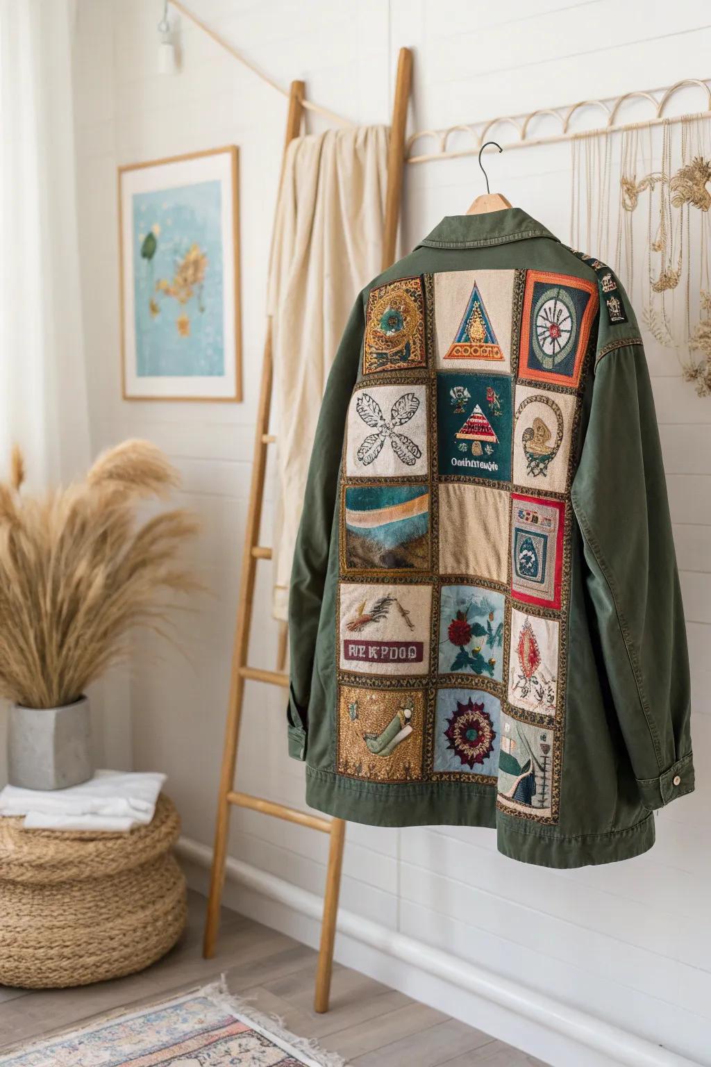 Wear your stories: A patch jacket adorned with memories from around the world.