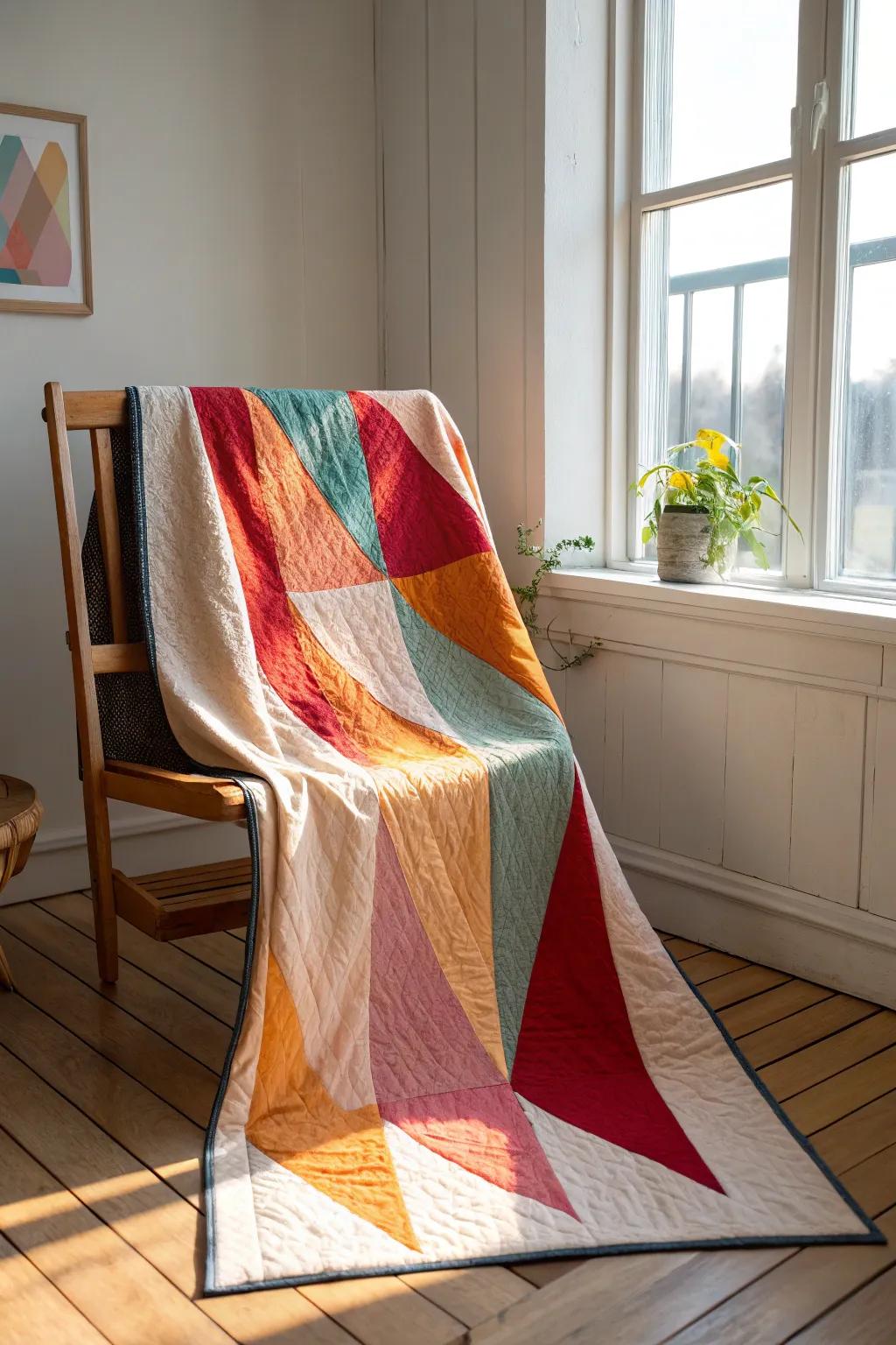 Transform your quilt back into a canvas of artistry with a stunning fabric panel centerpiece. #QuiltArtistry #ScandiBoho