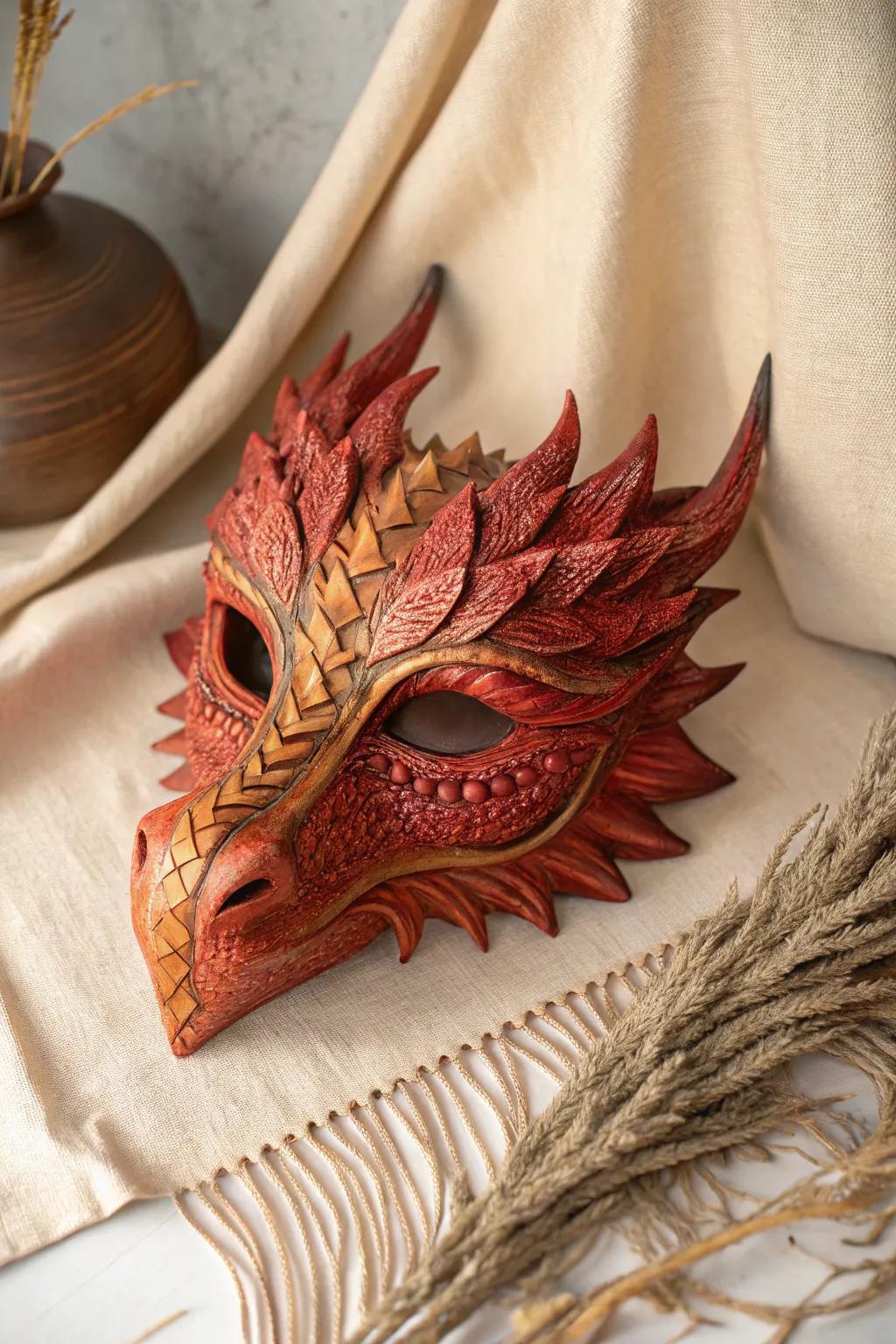 Unleash the story within: A dragon mask that captivates with its fiery elegance and intricate detail.