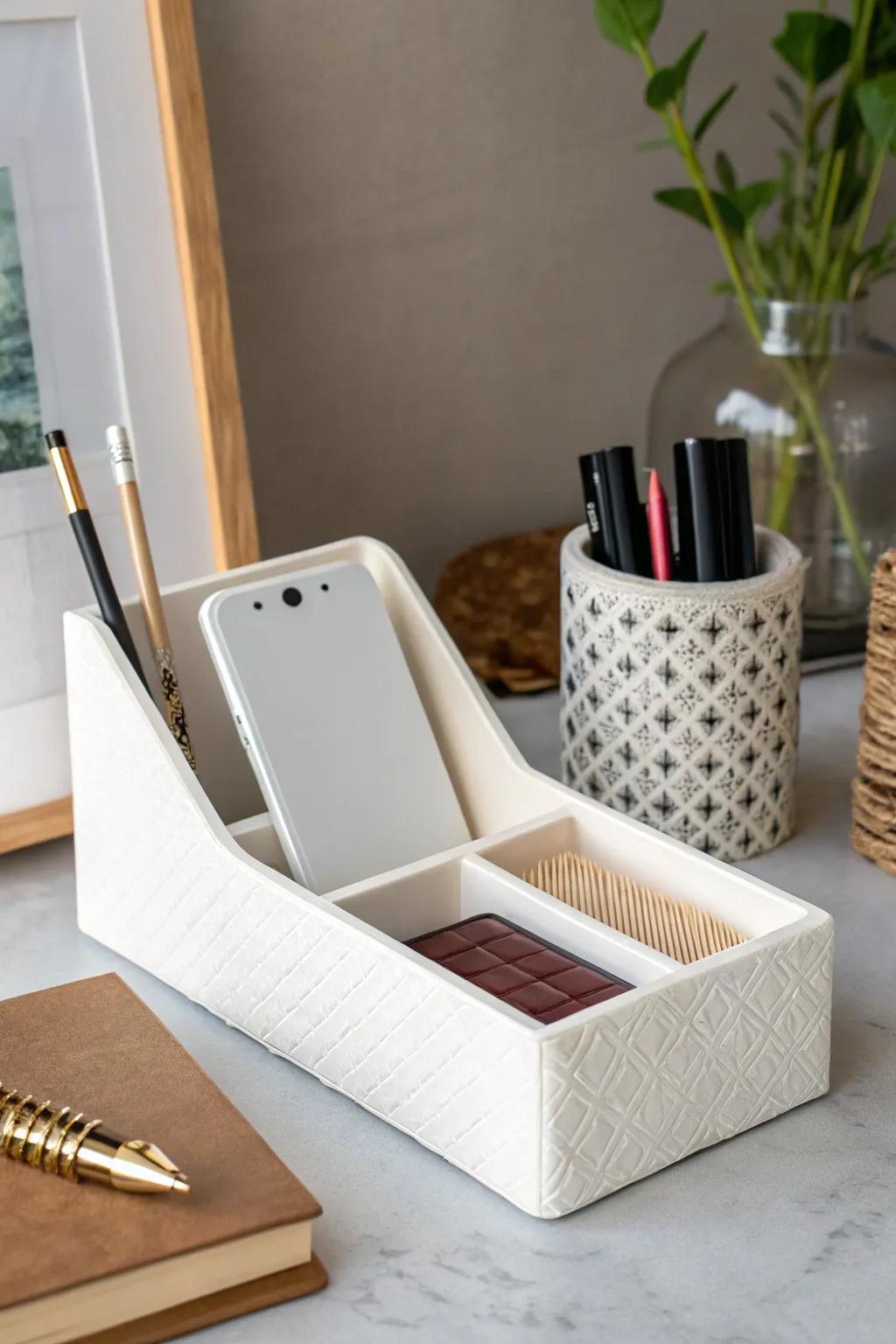Transform scraps into style with this chic desk organizer crafted from recycled plastic sheets. Embrace simplicity and bold design!