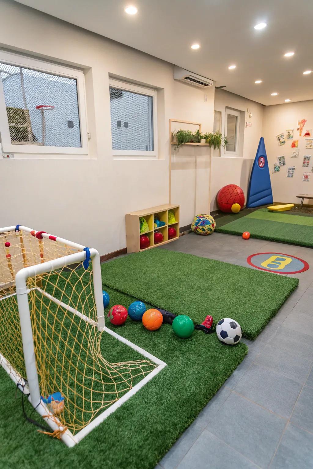 Turf mats create an outdoor ambiance indoors.