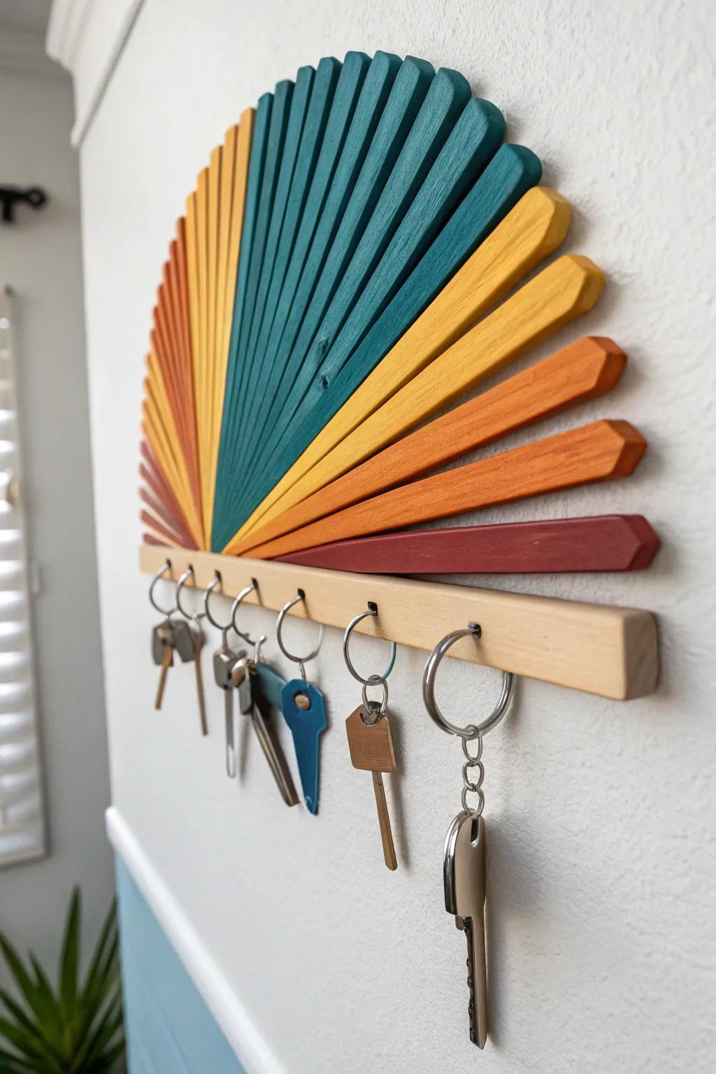 Elevate your entryway with this chic DIY popsicle stick key holder, where simplicity meets bold elegance. #CraftedBeauty #MinimalistDecor