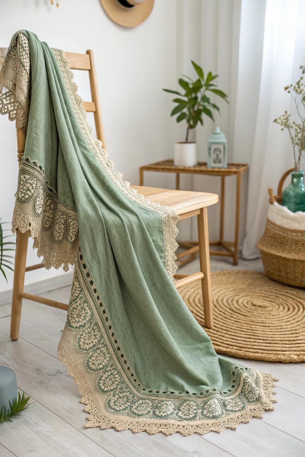 Wrap yourself in elegance with this crescent-shaped shawl, where minimalist design meets bohemian charm.