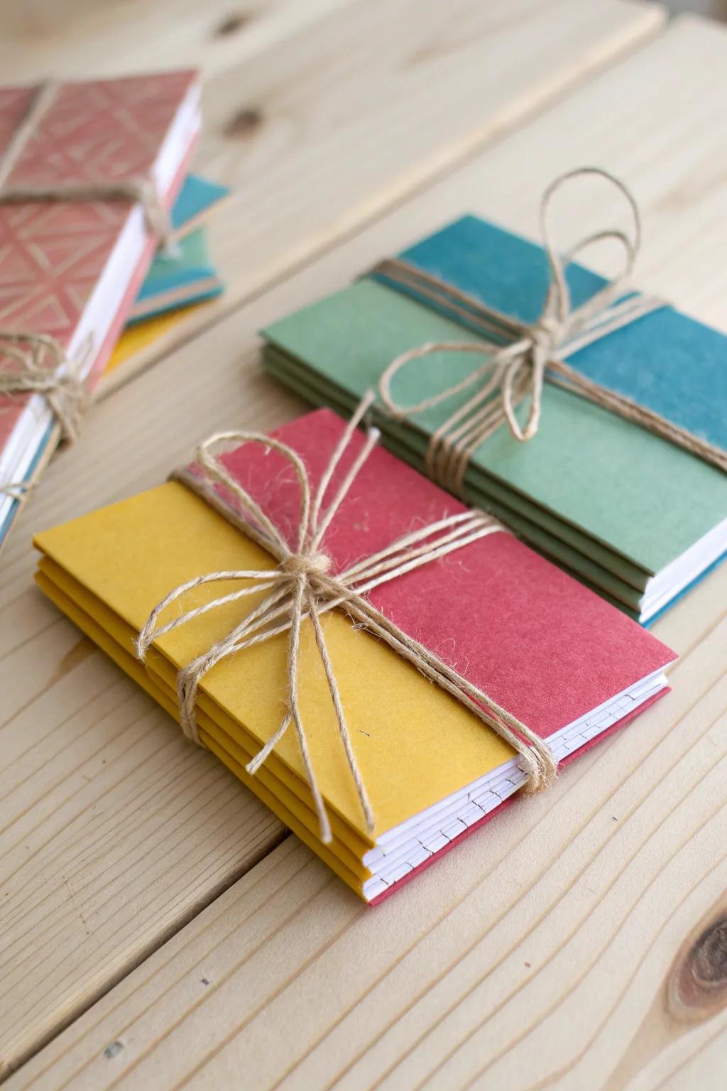 Crafted with love: Tiny treasures from scrapbook paper and string.