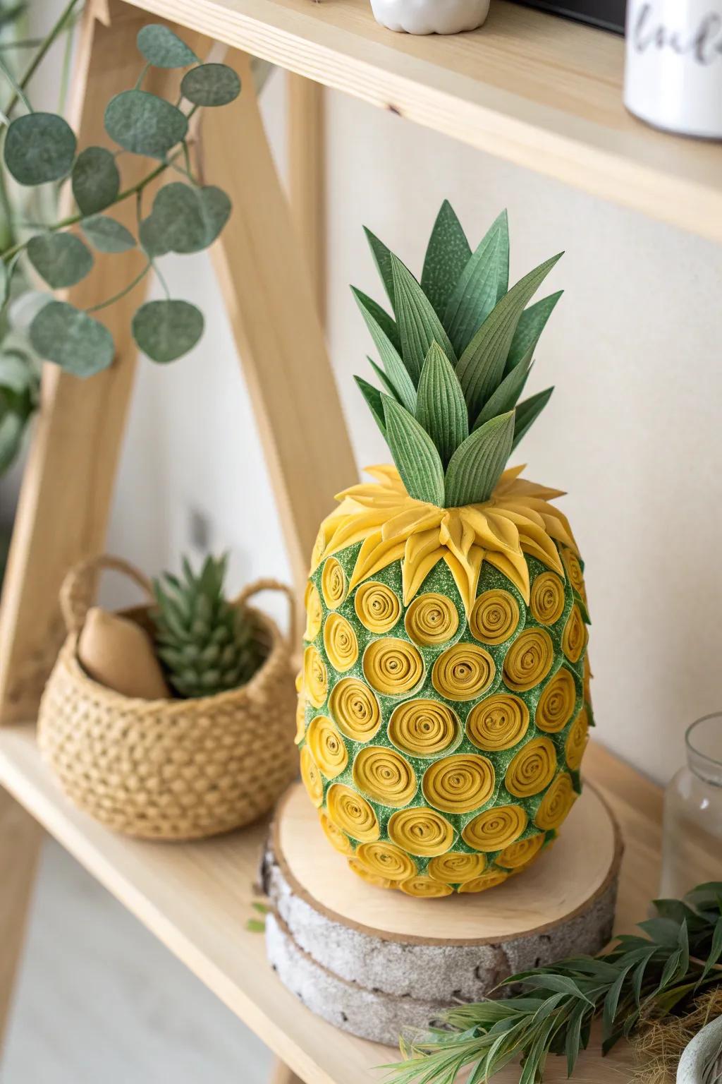Celebrate nature's beauty with this stunning quilled pineapple centerpiece, perfect for adding a vibrant touch to your minimalist decor.