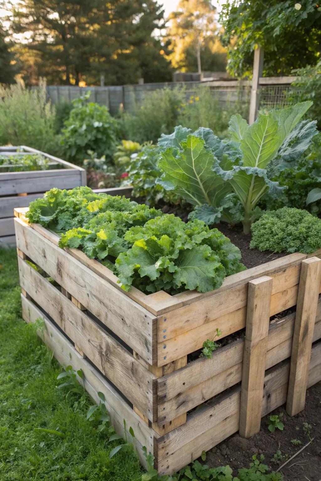 Elevate your gardening game with this handcrafted U-shaped pallet garden bed—where style meets functionality.