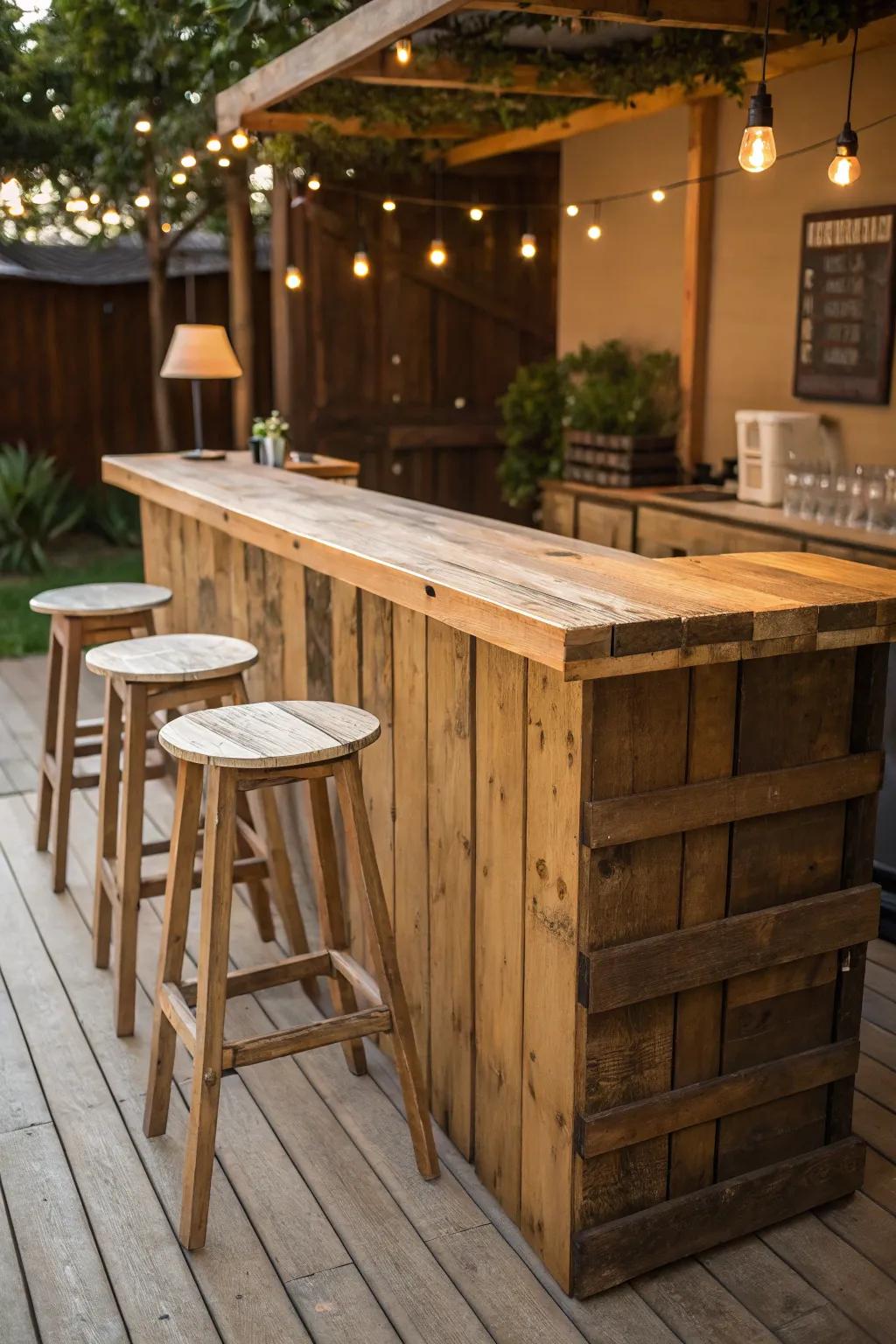 Elevate your gatherings with a chic pallet bar that's both stylish and sustainable.