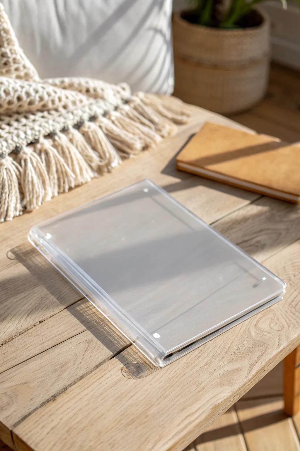 Embrace simplicity with a clear resin notebook that speaks volumes in minimalism and modern elegance.