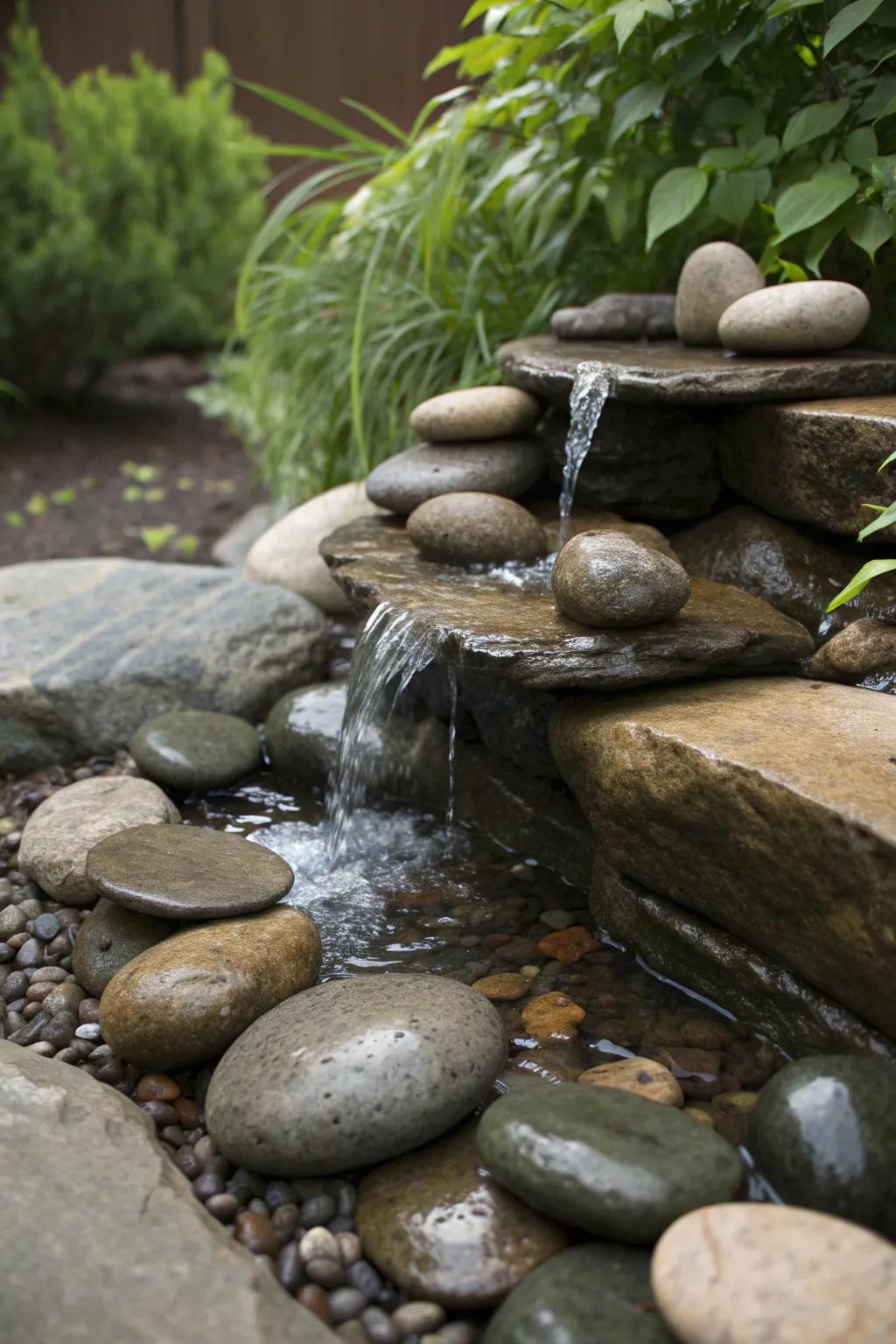 Transform your space with a stunning rock water feature that combines art and function.