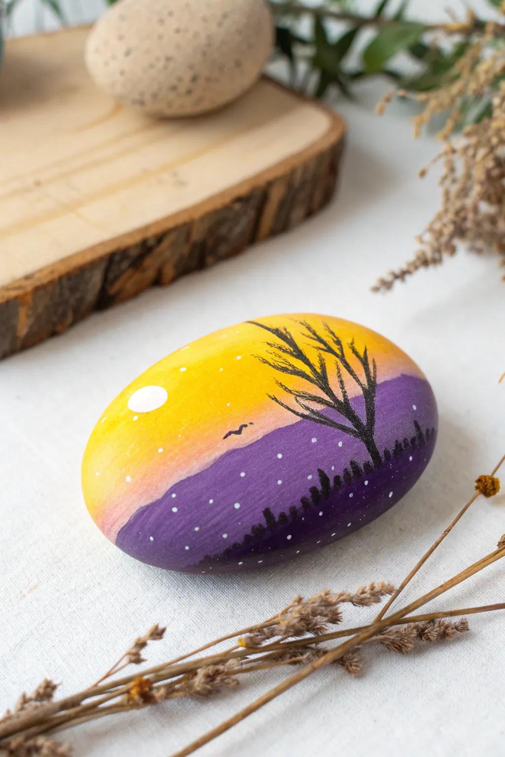 Embrace tranquility with this Ombre Oasis: a seamless blend of sunset hues on a hand-painted rock.