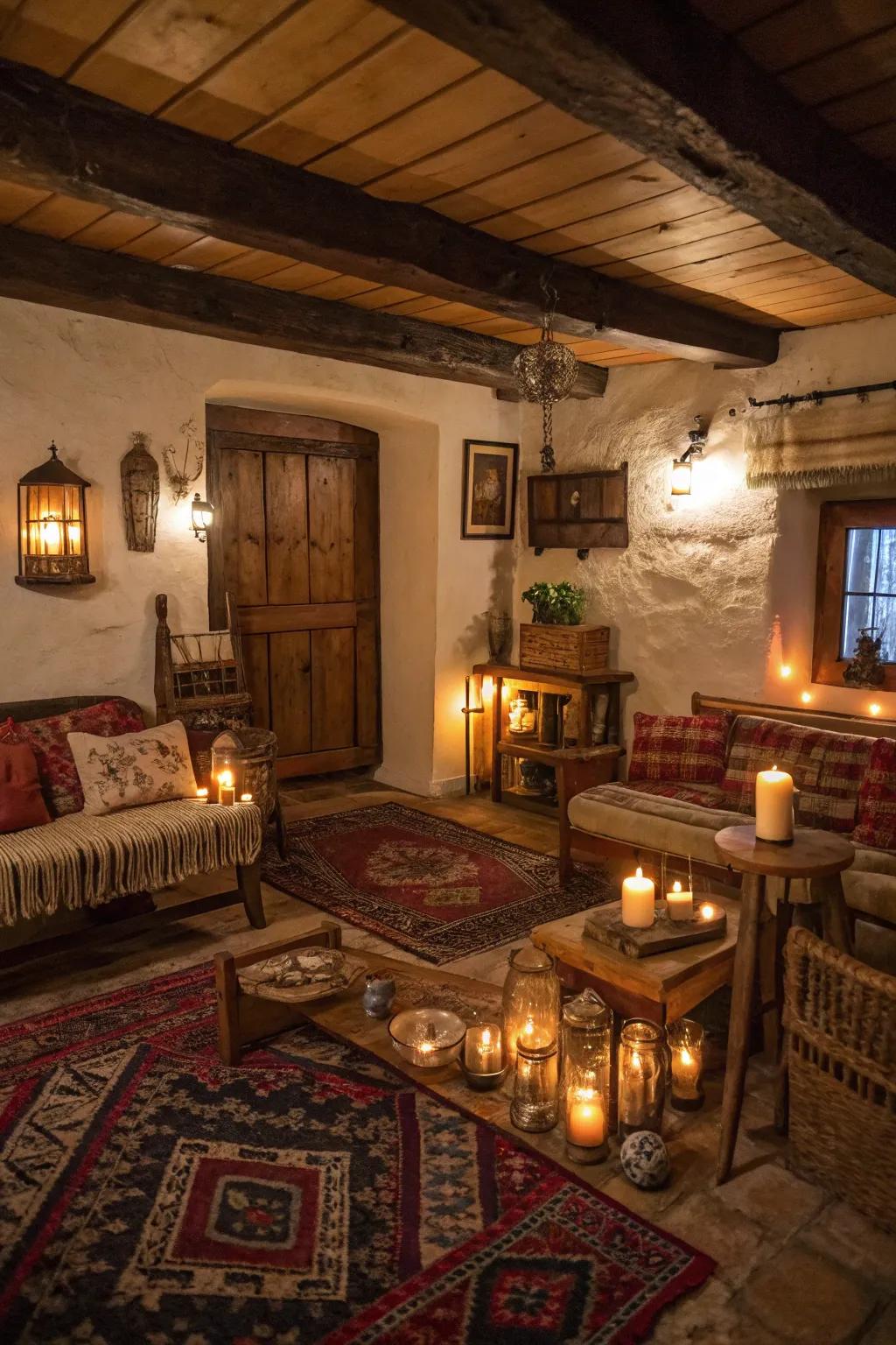 Candles and lanterns providing a warm and inviting atmosphere.