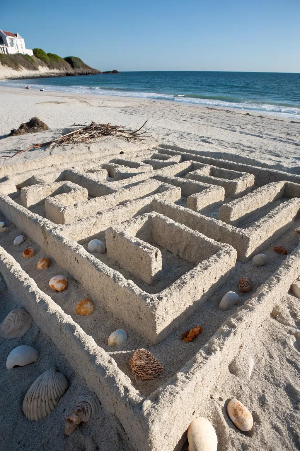 Explore the enchanting sandcastle maze where creativity meets craftsmanship. 🌊✨ #BeachArt #MinimalistBeauty