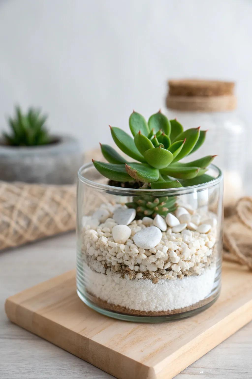 Create your own mini oasis with a succulent and seashell jar—where nature meets elegance.