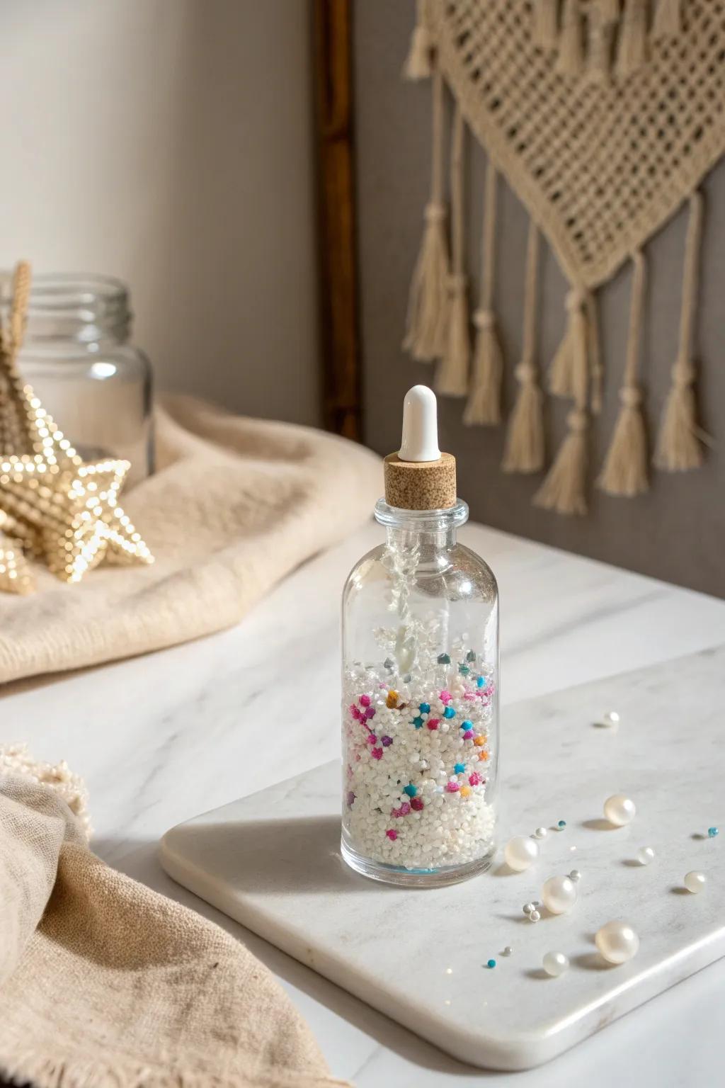 Capture the serene beauty of a slow-falling marvel with this enchanting sensory bottle.