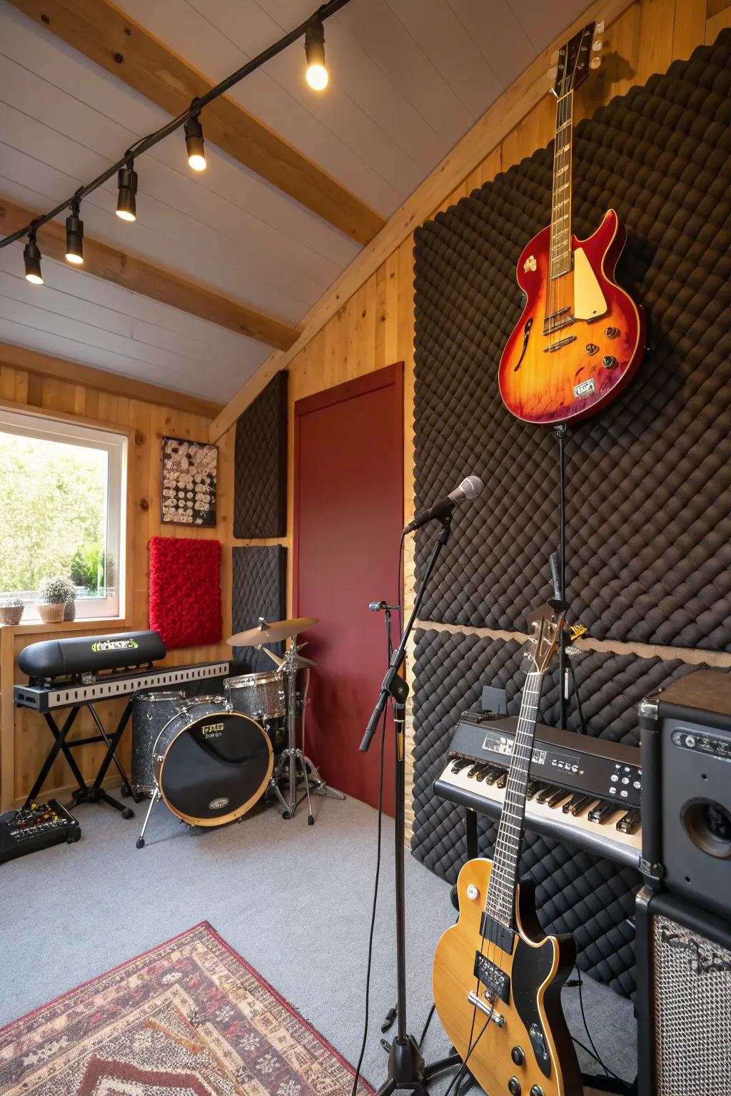 Transform your shed into the ultimate creative retreat with a stylish music studio. Let the jam sessions begin!