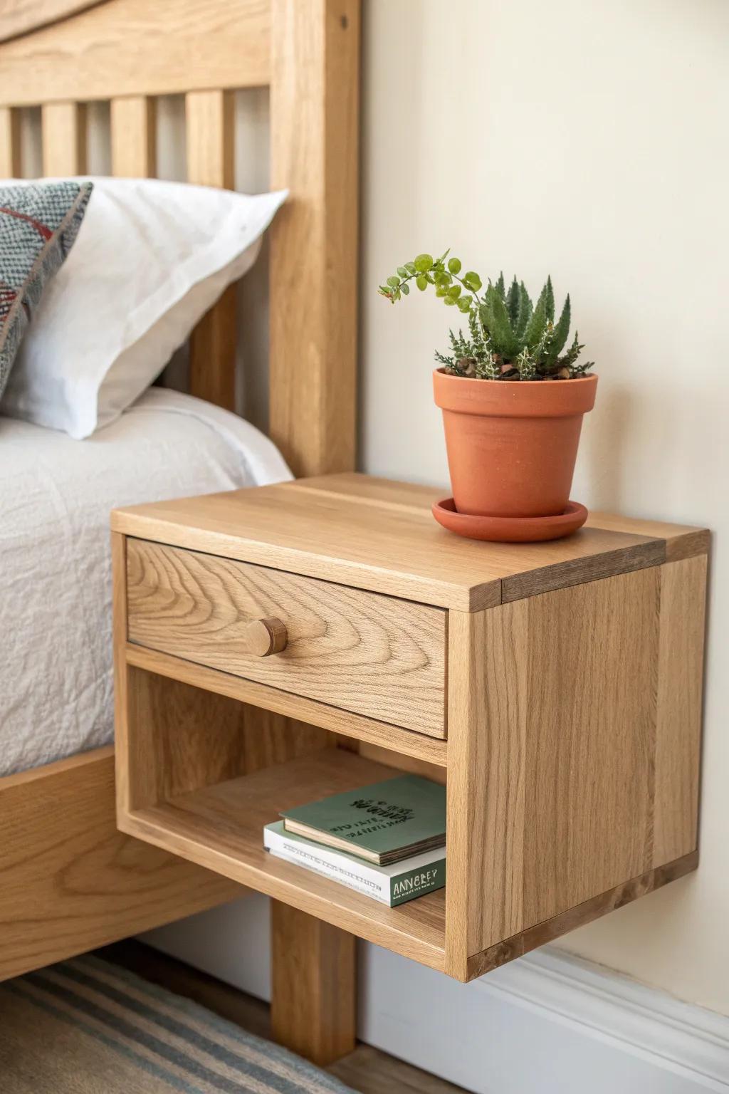 Elevate your nightstand game with a stylish shelf that blends minimalism and boho flair effortlessly. 🌿✨