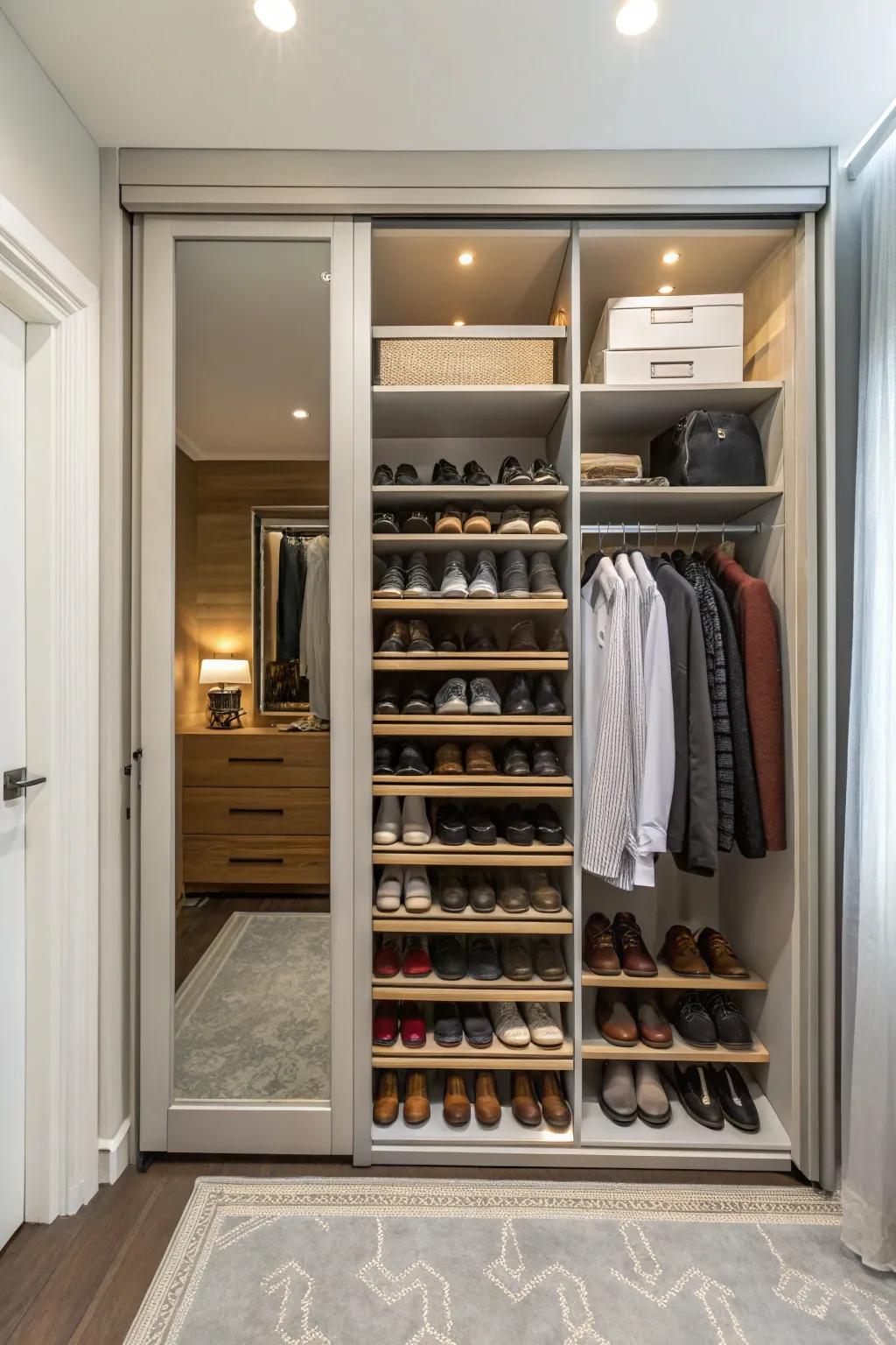 Keep your shoes organized and easy to find with specialized storage.