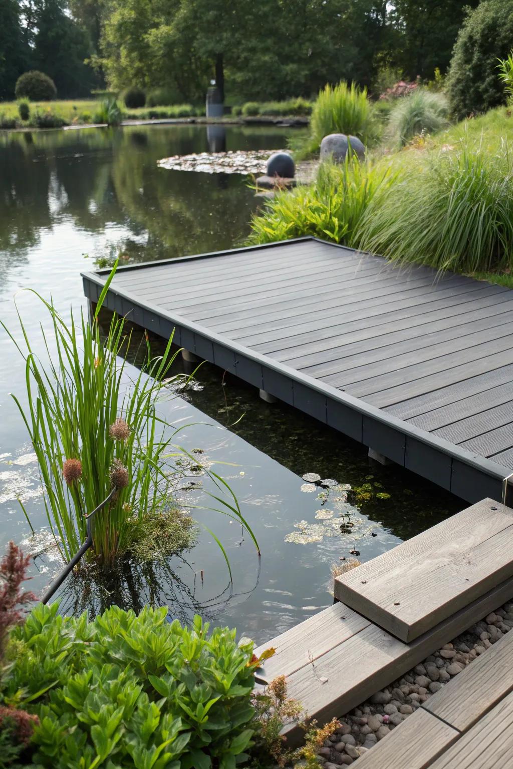 Elevate your pond with a sustainable composite dock - where style meets durability.