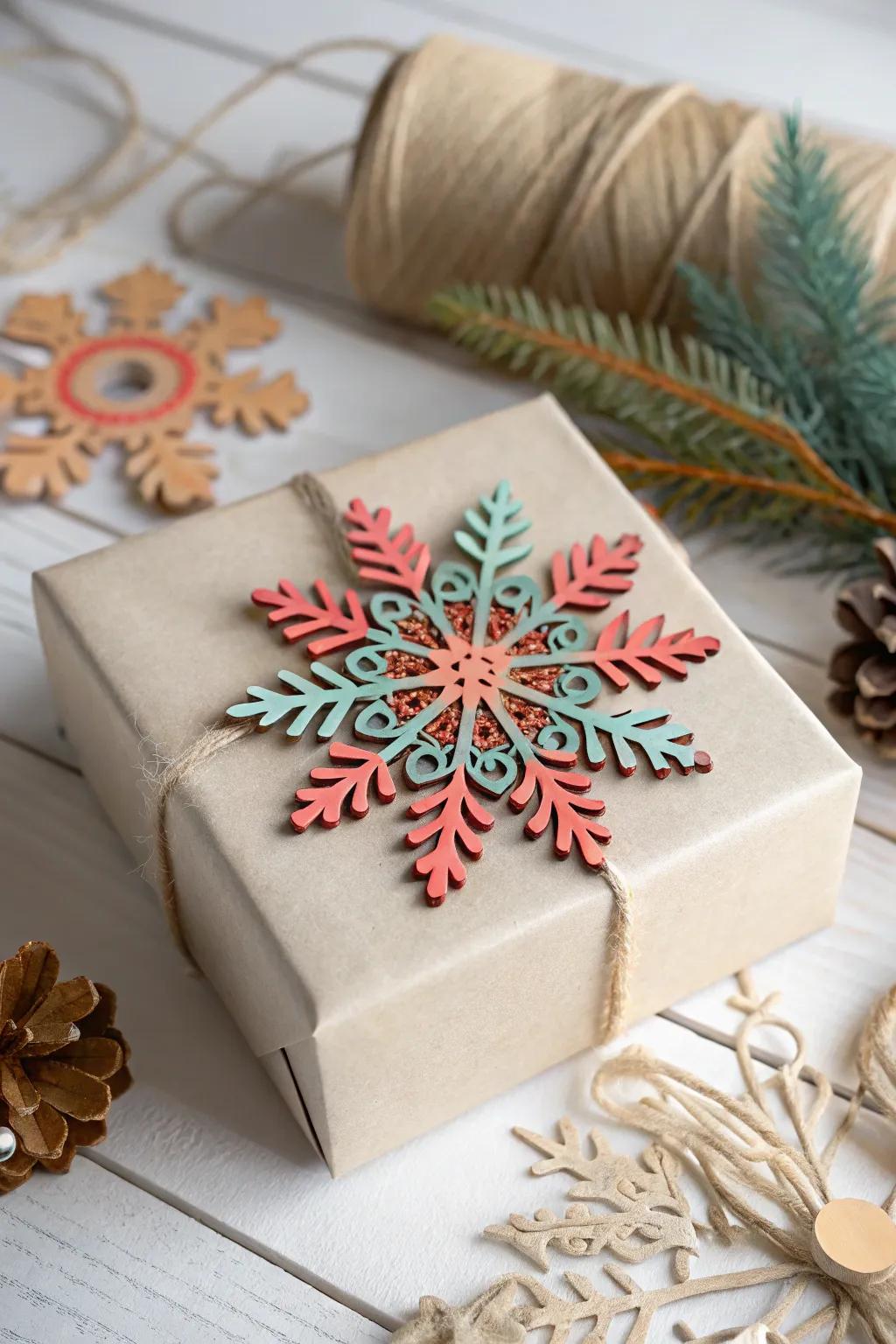 Elevate your gift-giving with these stunning snowflake toppers, where minimalist elegance meets vibrant craftsmanship.